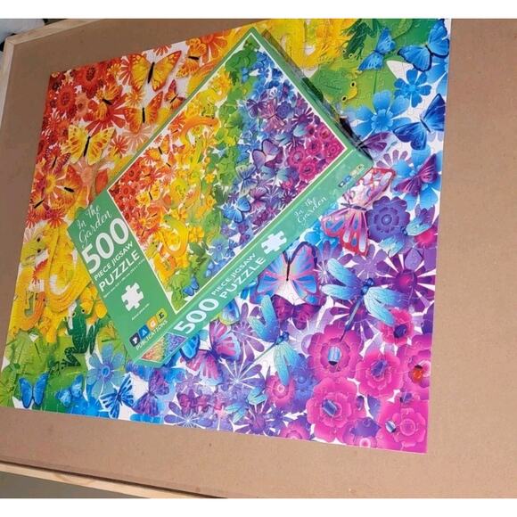 Page In the Garden Jigsaw Puzzle 500 Piece Colorful Flowers Butterflies Frogs - Picture 2 of 6